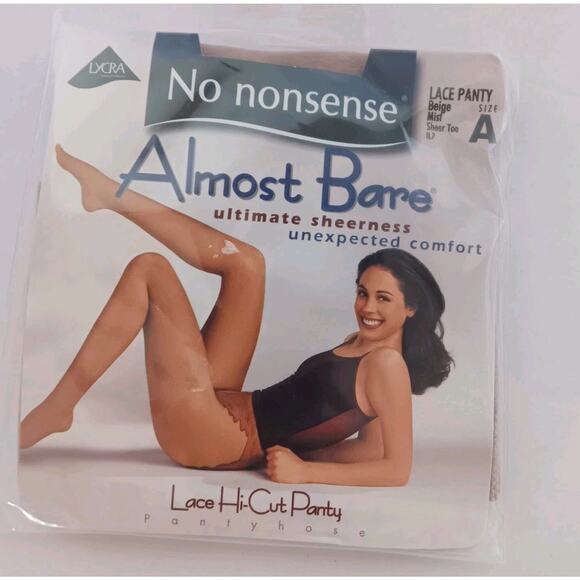 No Nonsense Pantyhose Almost Bare Lace High Cut Panty Sheer Toe Beige Mist Sz A - Picture 1 of 4